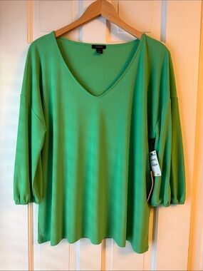 NWT Halogen Women's V-neck 3/4 Sleeve Emerald Green blouse size XXL